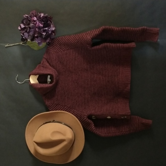 Madewell Ribbed Turtleneck Burgundy Sweater Side Button - Picture 8 of 13